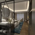 Hotel Guest Room Interior With Comfortable Bed Nightstand Decorative Paintings And Modern Lighting