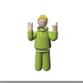 Game And Movie Character With Blonde Hair White Headband Green Hoodie Making Peace Signs Smiling