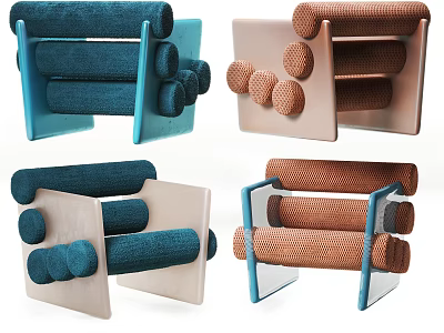 Modern Single Chair With Cylindrical Design Blue Brown Upholstery And Sleek Frame 3d model