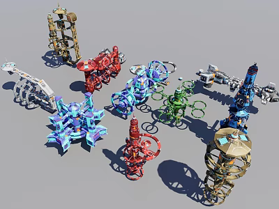 Colorful Mechanical Structures With Various Metallic Designs And Assorted Colored Shapes 3d model