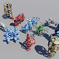 Colorful Mechanical Structures With Various Metallic Designs And Assorted Colored Shapes 3d model