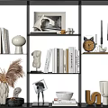Elegant Decorative Ornament Combination With Books Sculpture Vase Clock Photo Frame And Pampas Grass