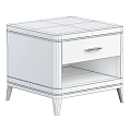 Modern White Nightstand With Gold Accents And Marble Top Single Drawer And Open Shelf Design