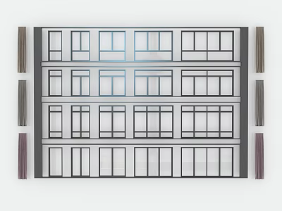 Casement Windows for Modern Multi Story Building Facade with Sleek Frames and Grid Design Patterns 3d model