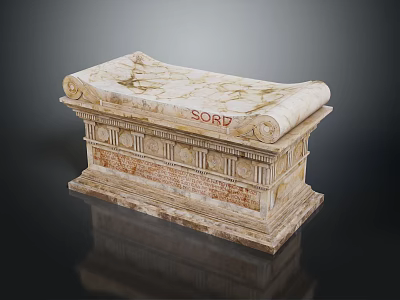 Ancient Marble Sarcophagus With Decorative Carvings SORD Inscription And Ornate Base 3d model