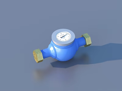 Durable Blue Water Meter With Brass Connectors And Round Dial 3d model