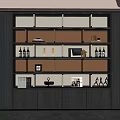 Modern Wine Cabinet With Dark Wood Finish Glass Shelves And Wine Bottle