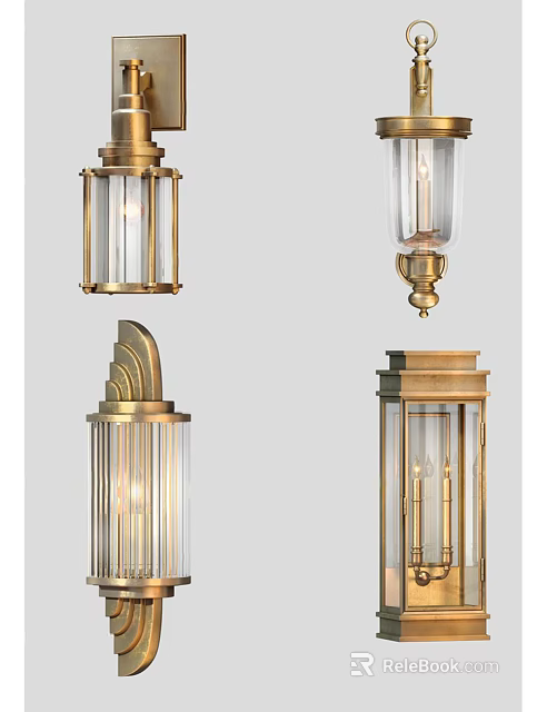 Elegant Brass Wall Sconces With Glass Shades And Various Decorative Designs 3d model 