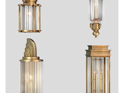 Elegant Brass Wall Sconces With Glass Shades And Various Decorative Designs 3d model