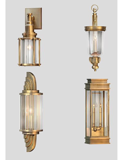 Elegant Brass Wall Sconces With Glass Shades And Various Decorative Designs 3d model