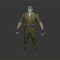 Military Game Movie Character In Green Uniform With Cap Belt Gloves And Boots