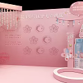 Pink Themed Decorative Display Featuring Cherry Blossom Hot Air Balloon And Figurine Stand