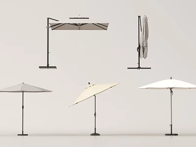 Various Styles of Patio Umbrella with Metal Stands and Neutral Color Designs 3d model