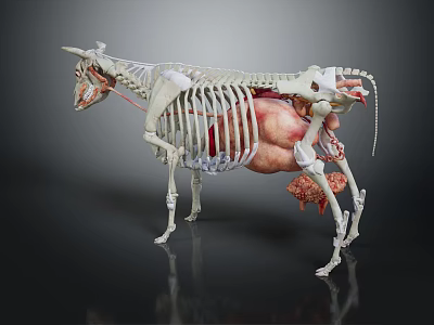 Medical Device 3D Cow Anatomy Model With Skeleton And Organs For Veterinary Education 3d model
