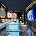 Luxury KTV Room Interior With Sofas Glass Tables And Art Decor
