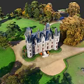 Aerial View Of Urban Architectural Complex With Castle Like Building Green Lawns And Trees
