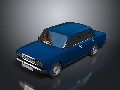 Blue Classic Vintage Sedan Car With Shiny Body And Retro Design 3d model