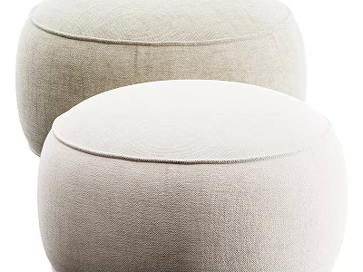 Two Beige Round Fabric Ottomans with Soft Surface for Modern Minimalist Home Decor 3d model