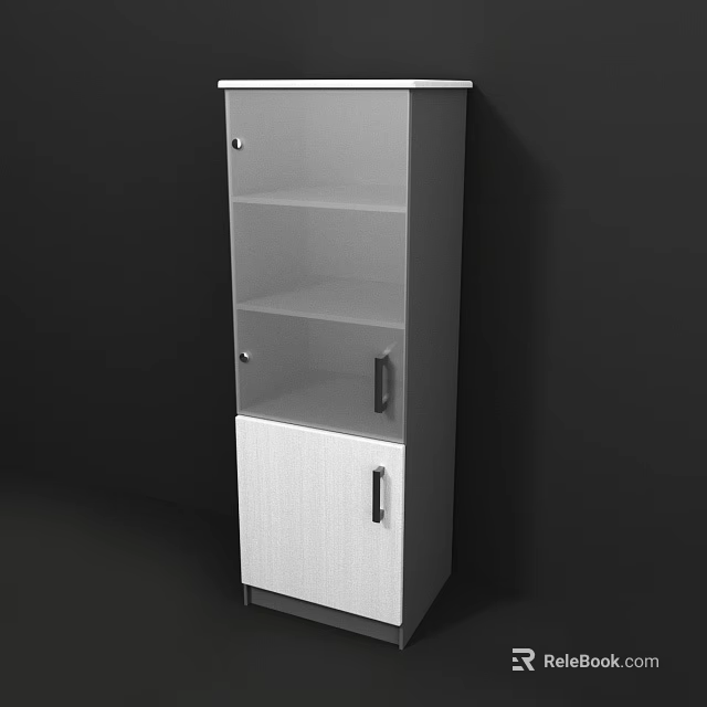 Modern White Storage Cabinet With Glass Doors And Open Shelves Design For Home 3d model 