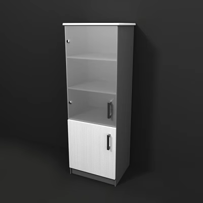 Modern White Storage Cabinet With Glass Doors And Open Shelves Design For Home 3d model