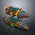 Two Mechanical Devices With Green Yellow Red Components Spiral Structures And Gear Details 3d model