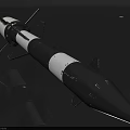 Military Missile Weapon 3D Model With Black White Body Conical Nose And Stabilizing Fins