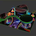 Futuristic Tech Installation With Illuminated Curves Geometric Shapes And Colorful Neon Lights