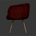 Modern Red Velvet Accent Chair With Scalloped Stitching And Wooden Legs