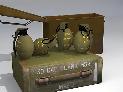 Fragmentation Grenades With 30 CAL BLANK M52 Linked Storage Crate 3d model