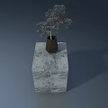 Modern Swing Door Display With Brown Vase Silver Plant On Gray Cube Base 3d model