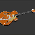 Orange Electric Guitar Musical Instrument With Glossy Body And Reflection On Gray Background
