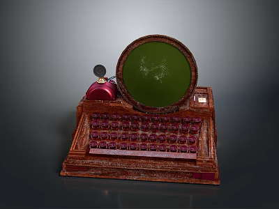 Vintage Typewriter As Daily Living Essential With Red Keys Wooden Body And Green Screen Design 3d model