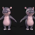 Cute Cartoon Hippo Characters With Pink Belly Gray Body And Standing Pose