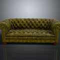 Classic Green Tufted Upholstered Sofa With Rolled Arms And Wooden Legs