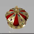 Royal Red Velvet Crown with Gold Trim Colorful Gemstones and Cross Top