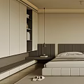 Modern Bedroom Interior With Large Bed Wooden Floor And Green View Through Window