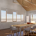 Modern Conference Room Interior With Long Table White Chairs Large Windows And Wooden Ceiling