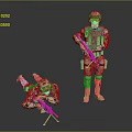 Game and Movie Military Characters in Camouflage Outfits Holding Rifles Standing and Prone