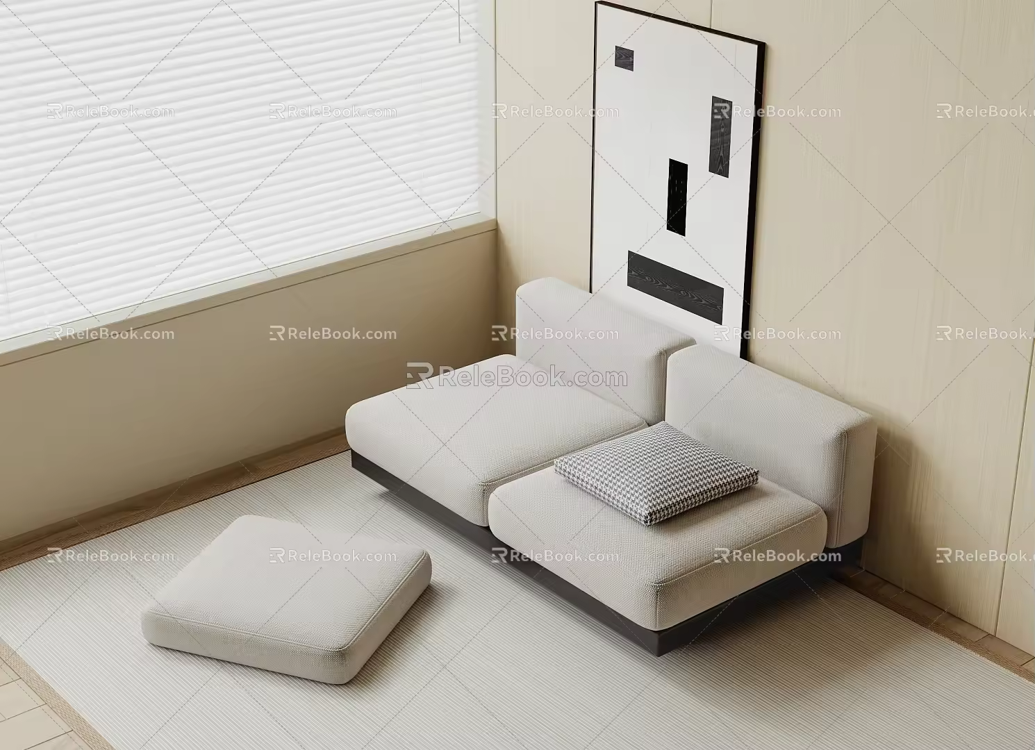 modern double sofa cushion 3d model