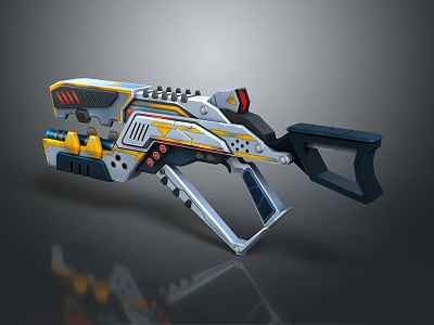 Futuristic Weapon With Yellow White And Gray Mechanical Design And Detailed Buttons 3d model