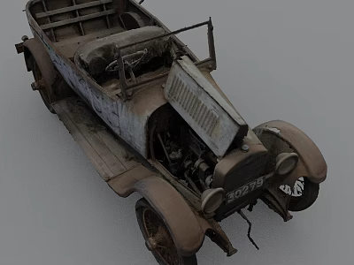 Vintage Rusty Old Car With Broken Engine And Worn Body Exterior Details 3d model