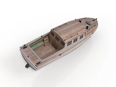 Wooden Boat With Deck Windows And Classic Hull Structure Design 3d model