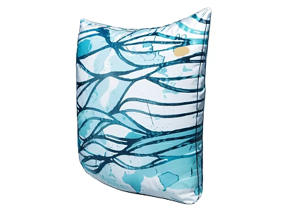 Stylish Decorative Pillow With Blue And White Abstract Lines Watercolor Design 3d model