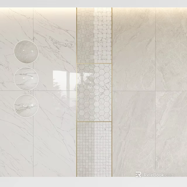Elegant Marble Wall Tile Components With Hexagonal Grid And Golden Border 3d model 