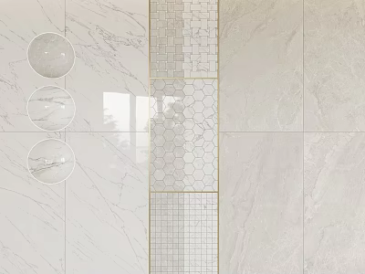 Elegant Marble Wall Tile Components With Hexagonal Grid And Golden Border 3d model