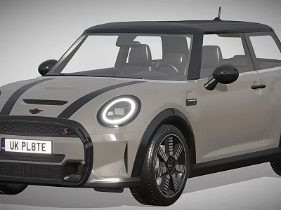 Silver Mini Car With Black Roof Stripes Round Headlights And Black Wheels 3d model