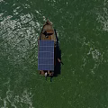 Small Boat With Solar Panel Floating On Green Water Surface 3d model