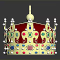 Home Decorative Red Velvet Crown With Golden Ornaments Colorful Gemstones Pearls And Cross On Top