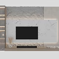 Modern TV Wall Interior Design With Marble Panel Shelf Lighting And Pampas Grass Decor 3d model