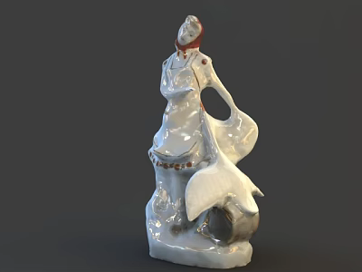 Traditional Style Ceramic Decorative Ornament Set With Female Figure And Red Accents 3d model